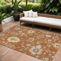 10' X 14' Orange Ivory And Gray Floral Washable Indoor Outdoor Area Rug