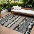 8' X 10' Black Silver And Gray Striped Washable Indoor Outdoor Area Rug