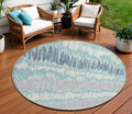 8' Teal Blue Aqua And Silver Round Striped Washable Indoor Outdoor Area Rug