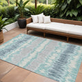 8' X 10' Teal Blue Aqua And Silver Striped Washable Indoor Outdoor Area Rug