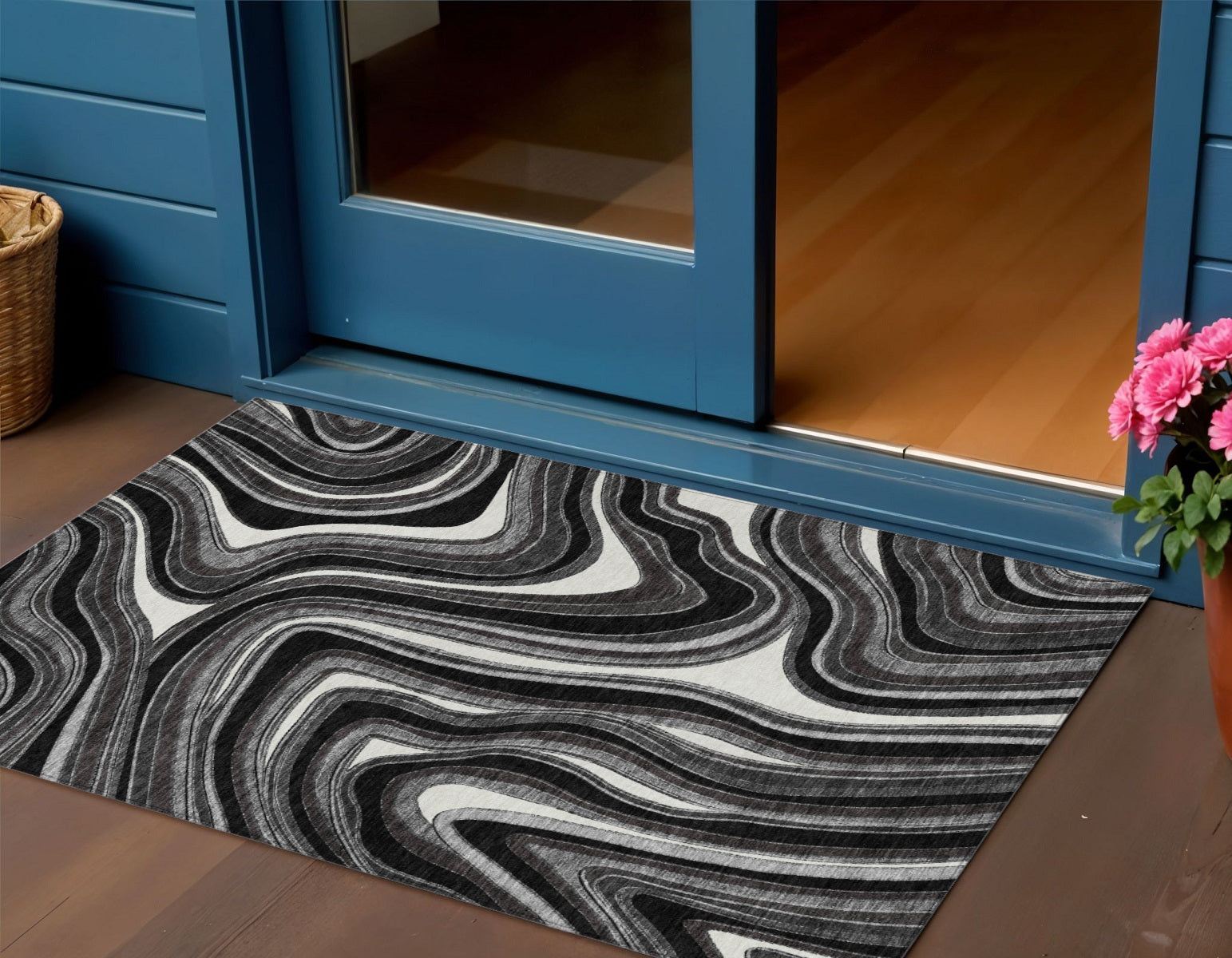 3' X 5' Black Gray And White Abstract Washable Indoor Outdoor Area Rug