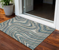 3' X 5' Teal Blue Gray And Taupe Abstract Washable Indoor Outdoor Area Rug