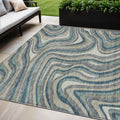 5' X 8' Teal Blue Gray And Taupe Abstract Washable Indoor Outdoor Area Rug