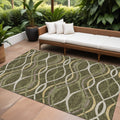 8' X 10' Olive Green Fern Green And Ivory Abstract Washable Indoor Outdoor Area Rug