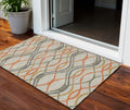 3' X 5' Orange Ivory And Gray Abstract Washable Indoor Outdoor Area Rug