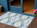 3' X 5' Sky Blue And Beige Abstract Washable Indoor Outdoor Area Rug