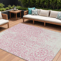 10' X 14' Pink And Ivory Medallion Washable Indoor Outdoor Area Rug