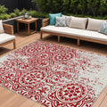 10' X 14' Red And Ivory Medallion Washable Indoor Outdoor Area Rug