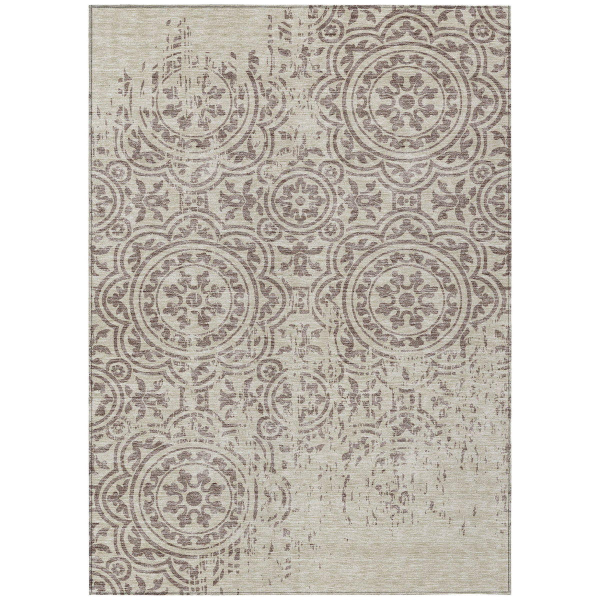 5' X 8' Taupe And Beige Medallion Washable Indoor Outdoor Area Rug