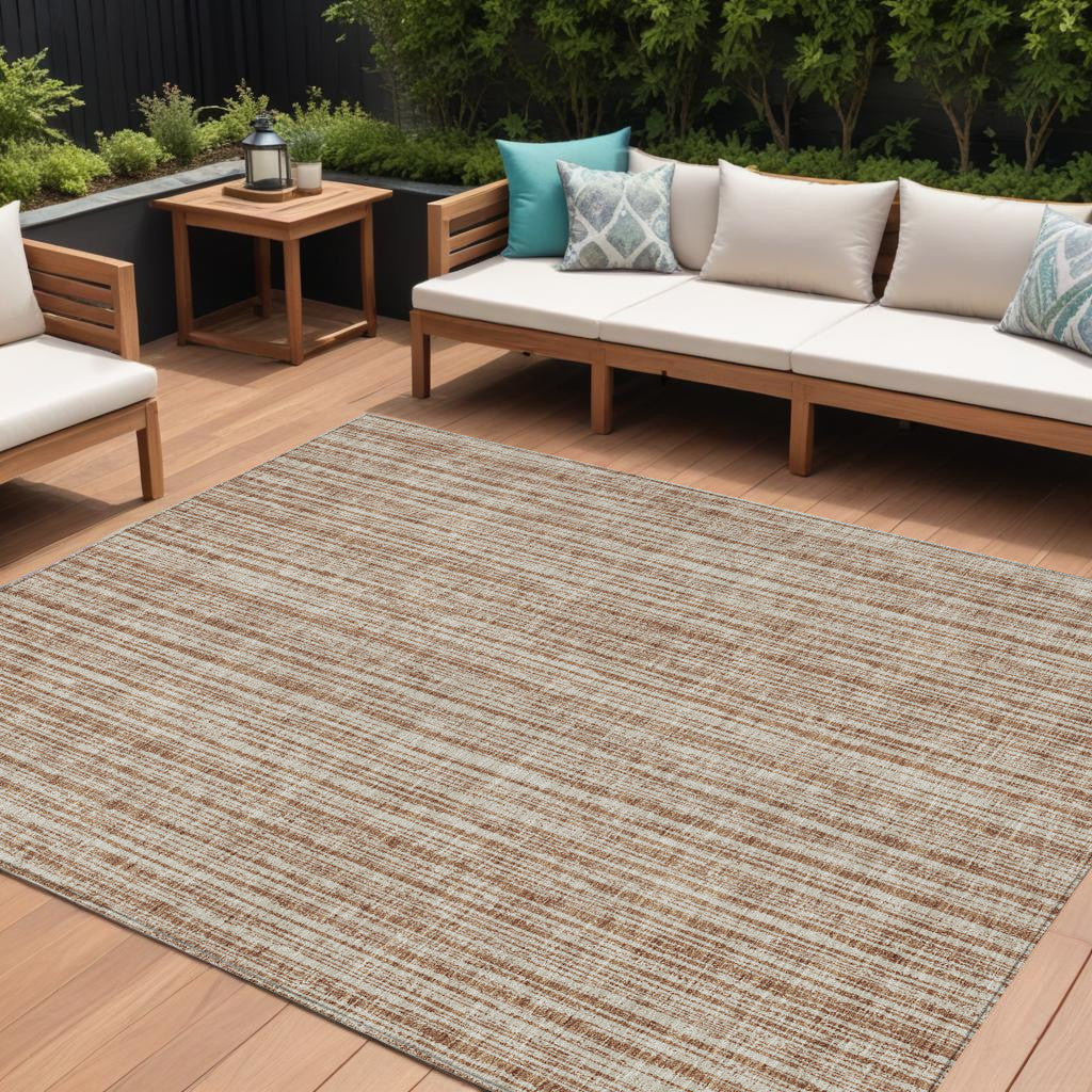9' X 12' Orange And Beige Striped Washable Indoor Outdoor Area Rug