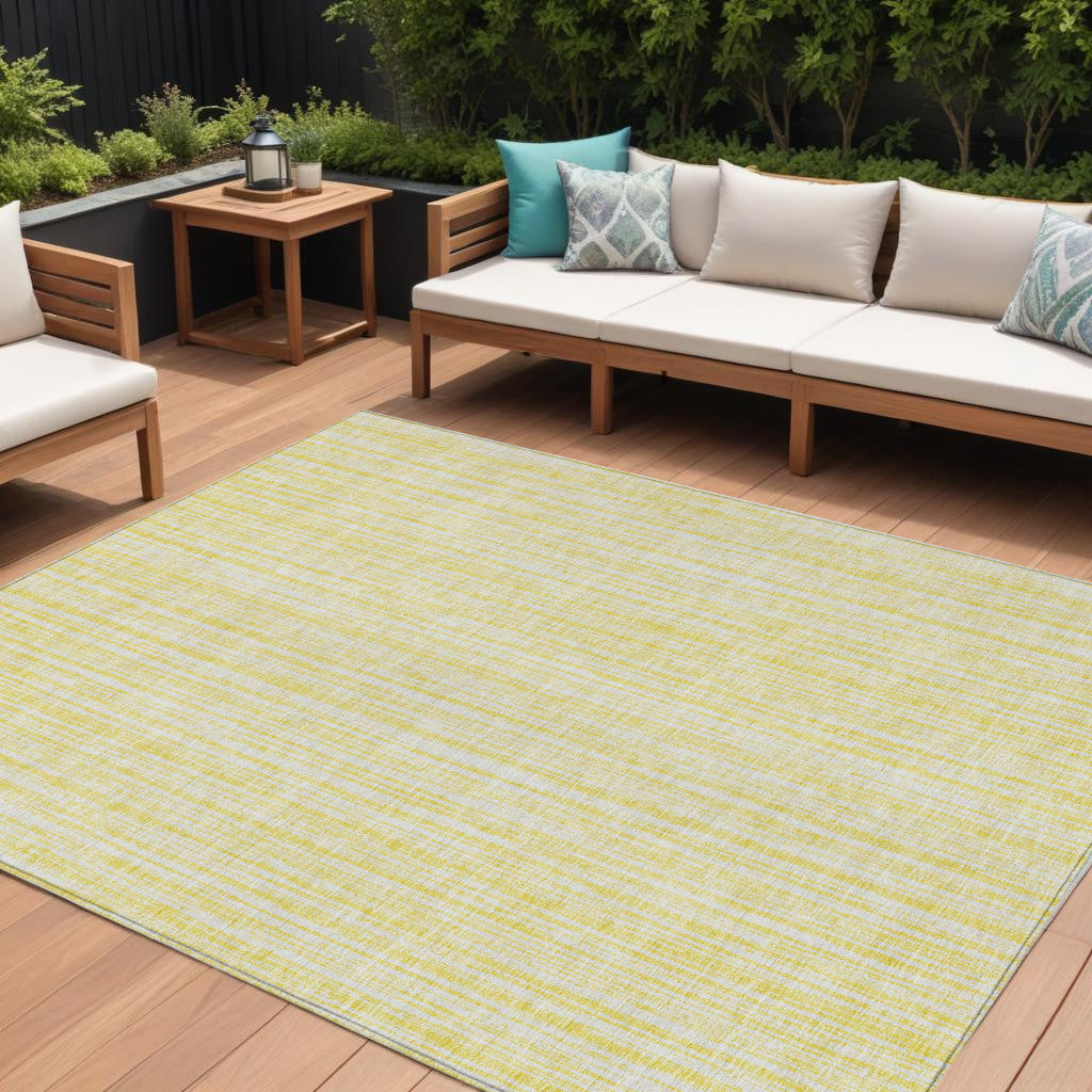 9' X 12' Yellow And Ivory Striped Washable Indoor Outdoor Area Rug