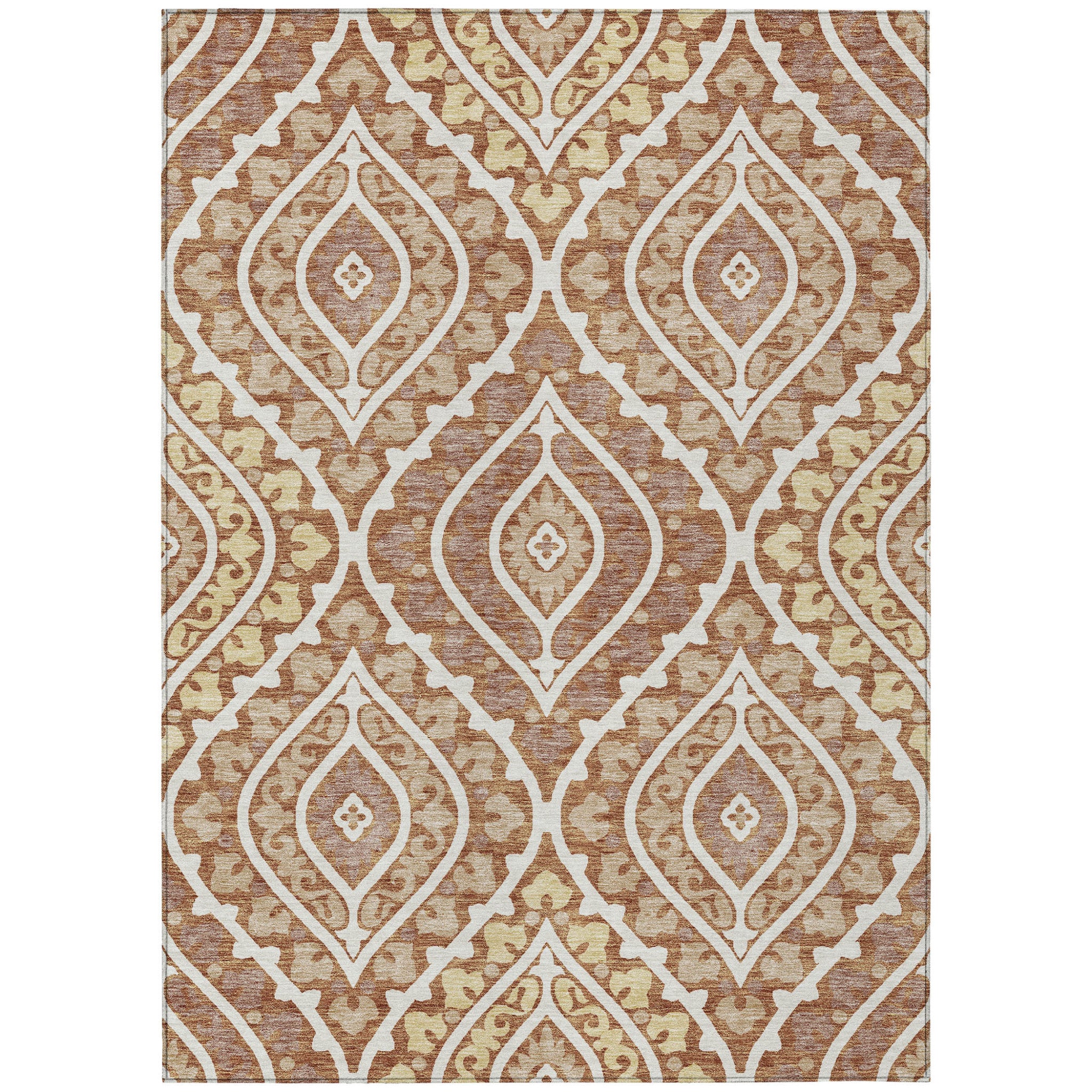 9' X 12' Orange Gold And Ivory Floral Washable Indoor Outdoor Area Rug