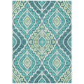 3' X 5' Teal Blue Ivory And Artichoke Green Floral Washable Indoor Outdoor Area Rug