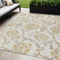 5' X 8' Ivory Beige And Gold Floral Washable Indoor Outdoor Area Rug