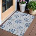 3' X 5' Sky Blue And Gray Floral Washable Indoor Outdoor Area Rug
