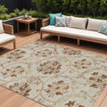 8' X 10' Terra Cotta Copper And Beige Floral Washable Indoor Outdoor Area Rug