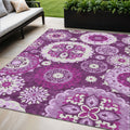 5' X 8' Eggplant And Mauve Floral Medallion Washable Indoor Outdoor Area Rug