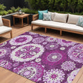 9' X 12' Eggplant And Mauve Floral Medallion Washable Indoor Outdoor Area Rug