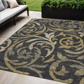 5' X 8' Black Taupe And Gold Floral Washable Indoor Outdoor Area Rug