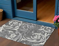 3' X 5' Charcoal Silver And Gray Floral Washable Indoor Outdoor Area Rug