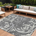 10' X 14' Charcoal Silver And Gray Floral Washable Indoor Outdoor Area Rug