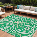8' X 10' Mint Green And Ivory Floral Washable Indoor Outdoor Area Rug