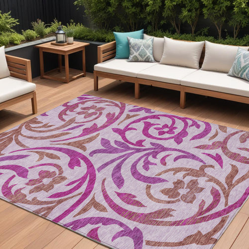 10' X 14' Lavender Blush And Purple Floral Washable Indoor Outdoor Area Rug