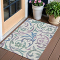 3' X 5' White Purple And Sage Floral Washable Indoor Outdoor Area Rug