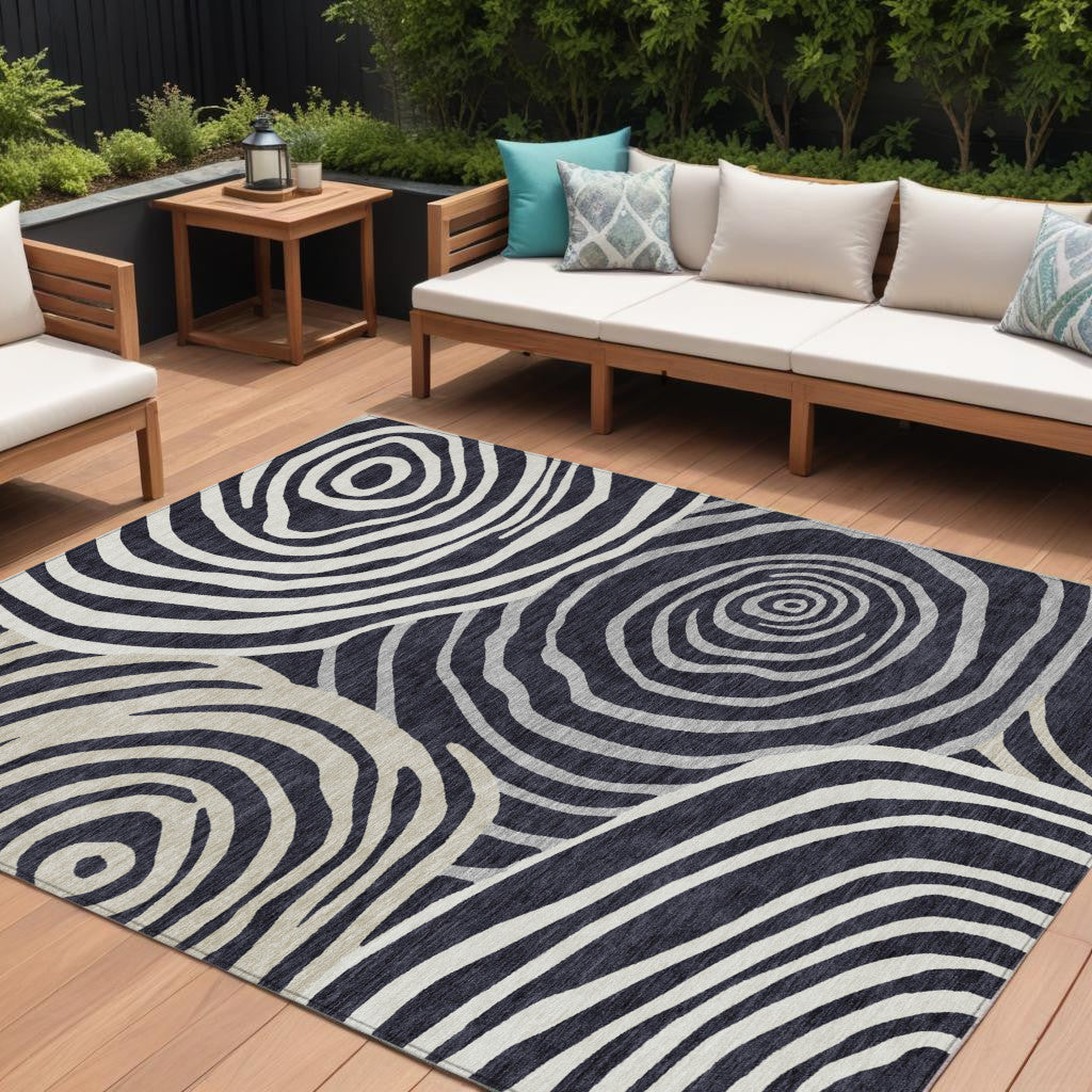 10' X 14' Black Charcoal And Gray Abstract Washable Indoor Outdoor Area Rug