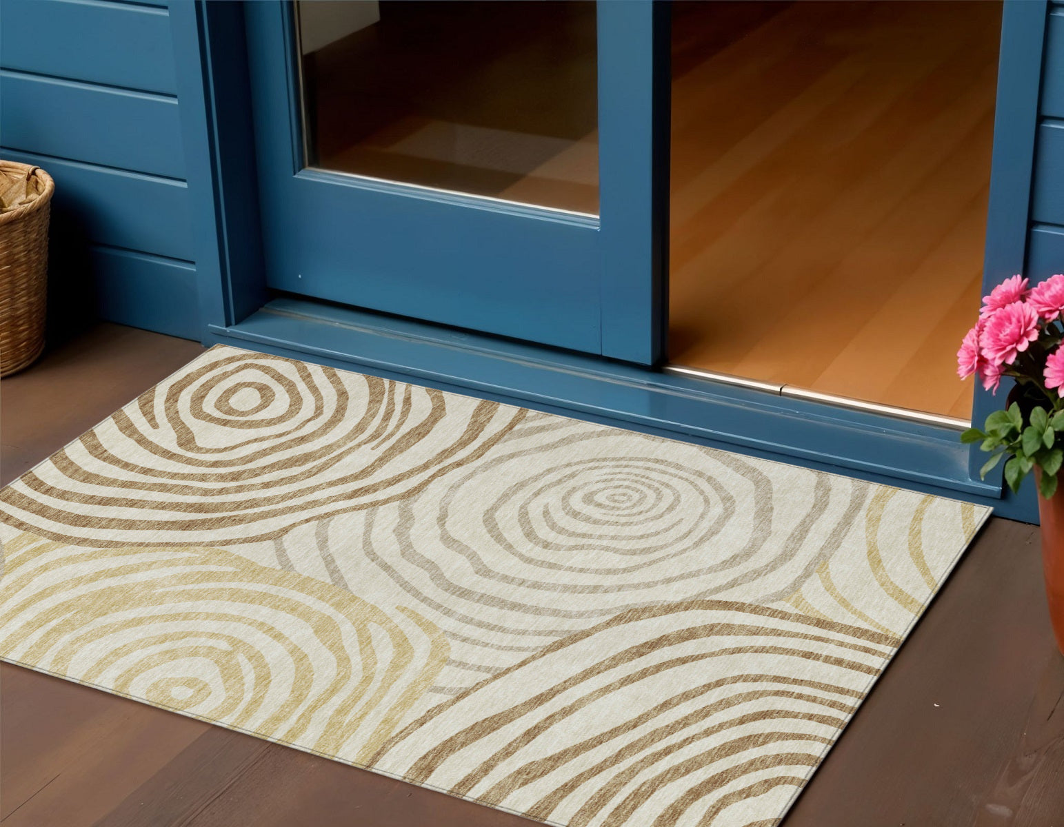 3' X 5' Gold Ivory And Beige Abstract Washable Indoor Outdoor Area Rug