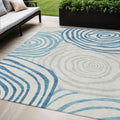 5' X 8' Teal Blue Ivory And Silver Abstract Washable Indoor Outdoor Area Rug