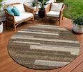 8' Brown Beige And Copper Round Striped Washable Indoor Outdoor Area Rug