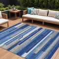 8' X 10' Navy Blue And Denim Blue Striped Washable Indoor Outdoor Area Rug