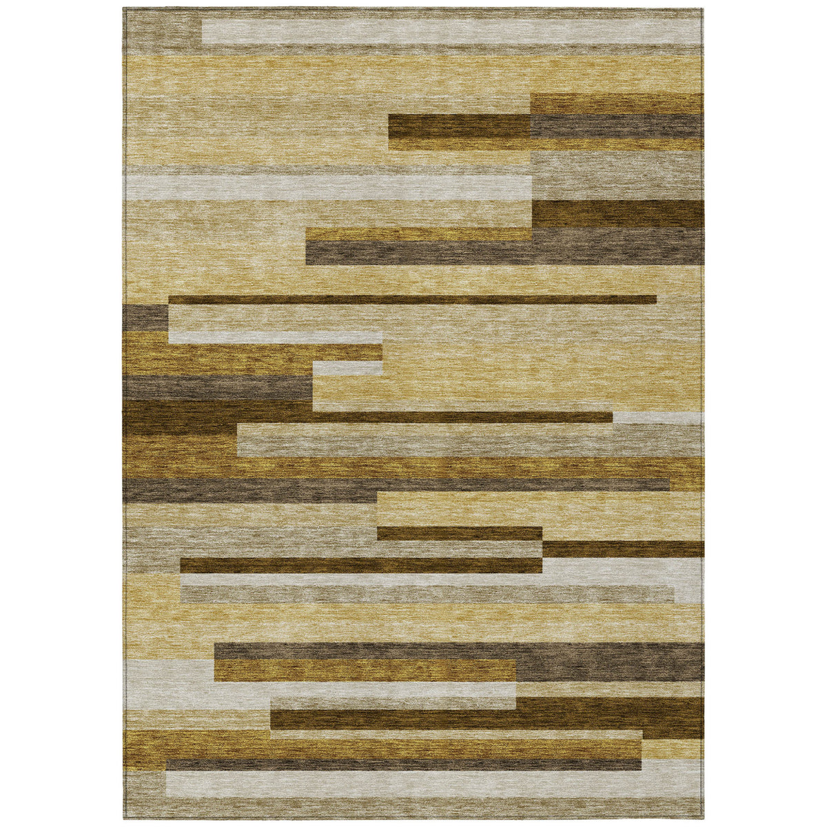 3' X 5' Khaki Taupe And Gold Striped Washable Indoor Outdoor Area Rug