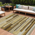 8 X 10 Khaki Taupe And Gold Striped Washable Indoor Outdoor Area Rug