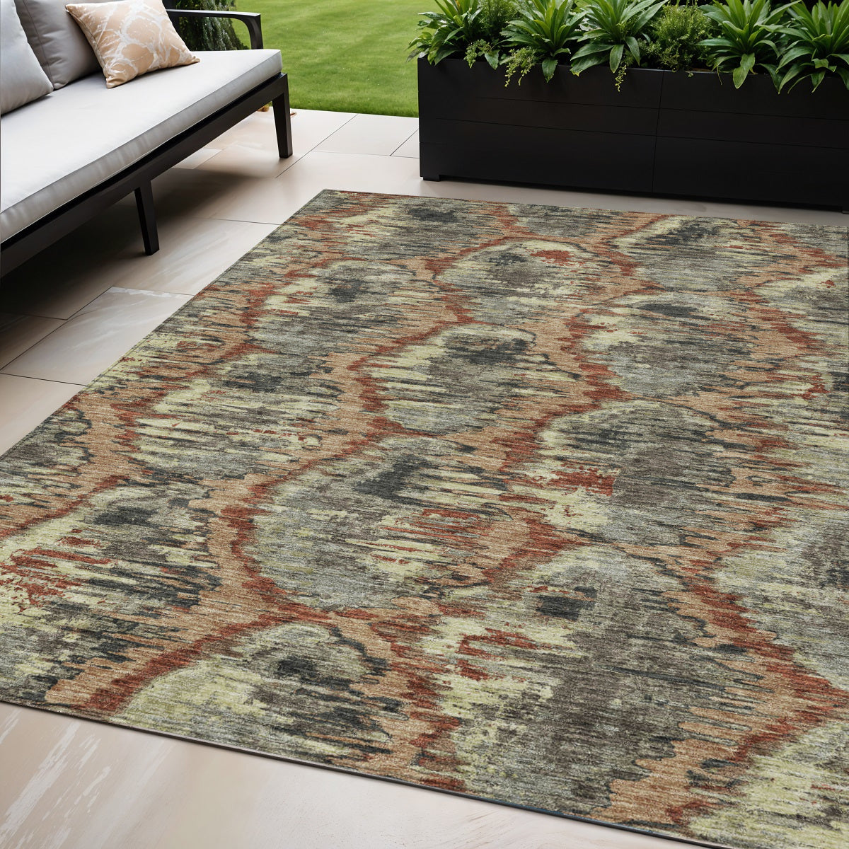 5' X 8' Copper Gray And Charcoal Abstract Washable Indoor Outdoor Area Rug