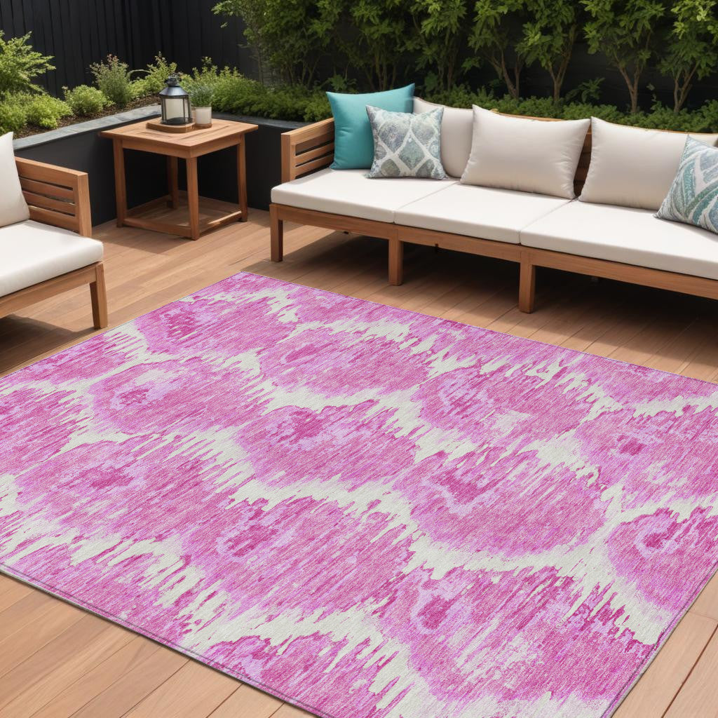 10' X 14' Pink Blush And Mauve Abstract Washable Indoor Outdoor Area Rug