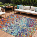 9' X 12' Copper Blue And Red Geometric Washable Indoor Outdoor Area Rug