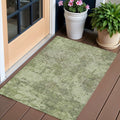 3' X 5' Artichoke Green And Fern Green Floral Washable Indoor Outdoor Area Rug
