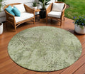 8' Artichoke Green And Fern Green Round Floral Washable Indoor Outdoor Area Rug