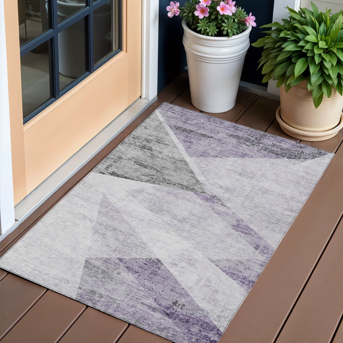 3' X 5' Purple Gray And Charcoal Abstract Washable Indoor Outdoor Area Rug