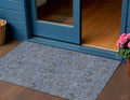 3' X 5' Blue Gray And Charcoal Floral Washable Indoor Outdoor Area Rug