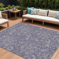 9' X 12' Eggplant Purple And Gray Floral Washable Indoor Outdoor Area Rug