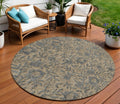 8' Khaki Beige And Gray Round Floral Washable Indoor Outdoor Area Rug