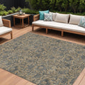 10' X 14' Khaki Beige And Gray Floral Washable Indoor Outdoor Area Rug