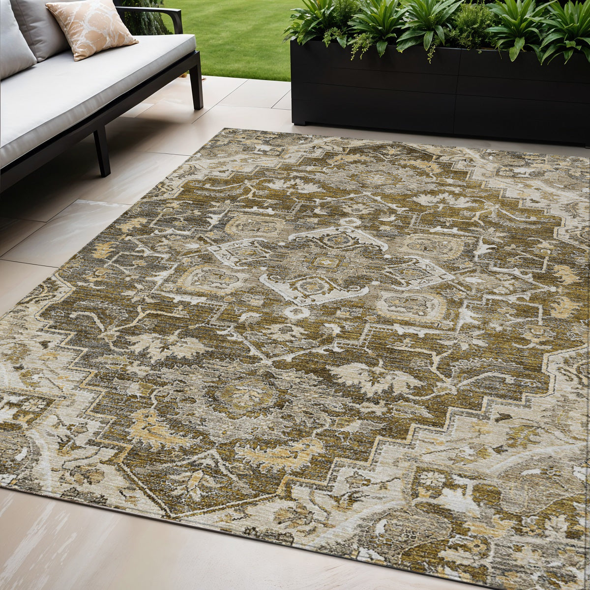 5' X 8' Brown Beige And Taupe Oriental Washable Indoor Outdoor Area Rug