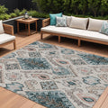 8' X 10' Beige Teal Blue And Copper Moroccan Washable Indoor Outdoor Area Rug