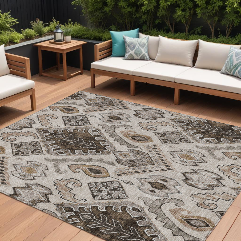 9' X 12' Brown And Beige Moroccan Washable Indoor Outdoor Area Rug