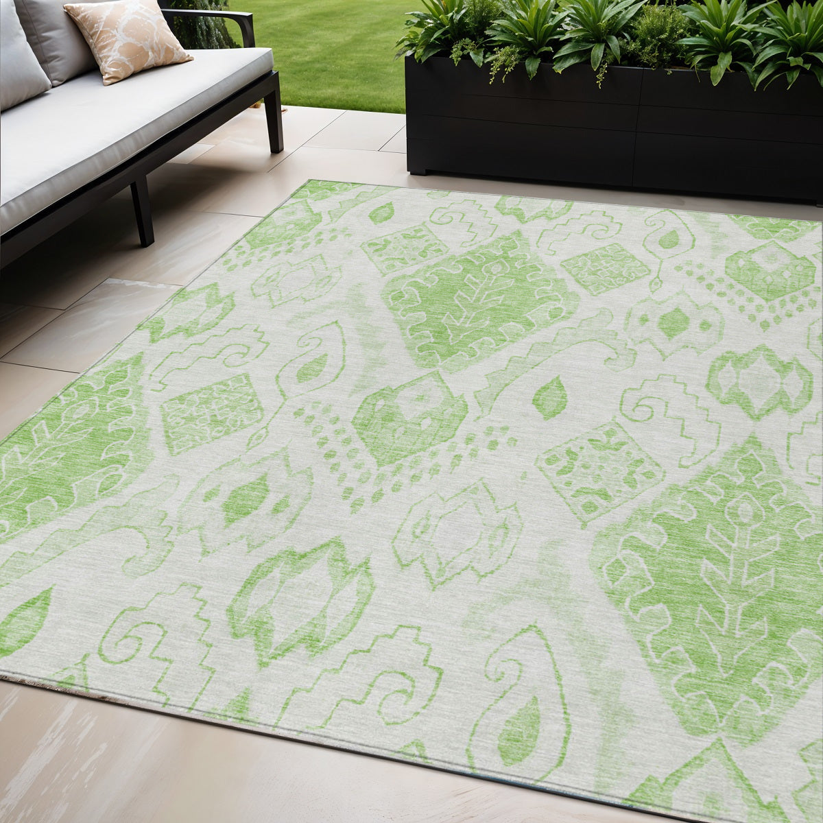 5' X 8' Artichoke Green Mint Green And Ivory Moroccan Washable Indoor Outdoor Area Rug