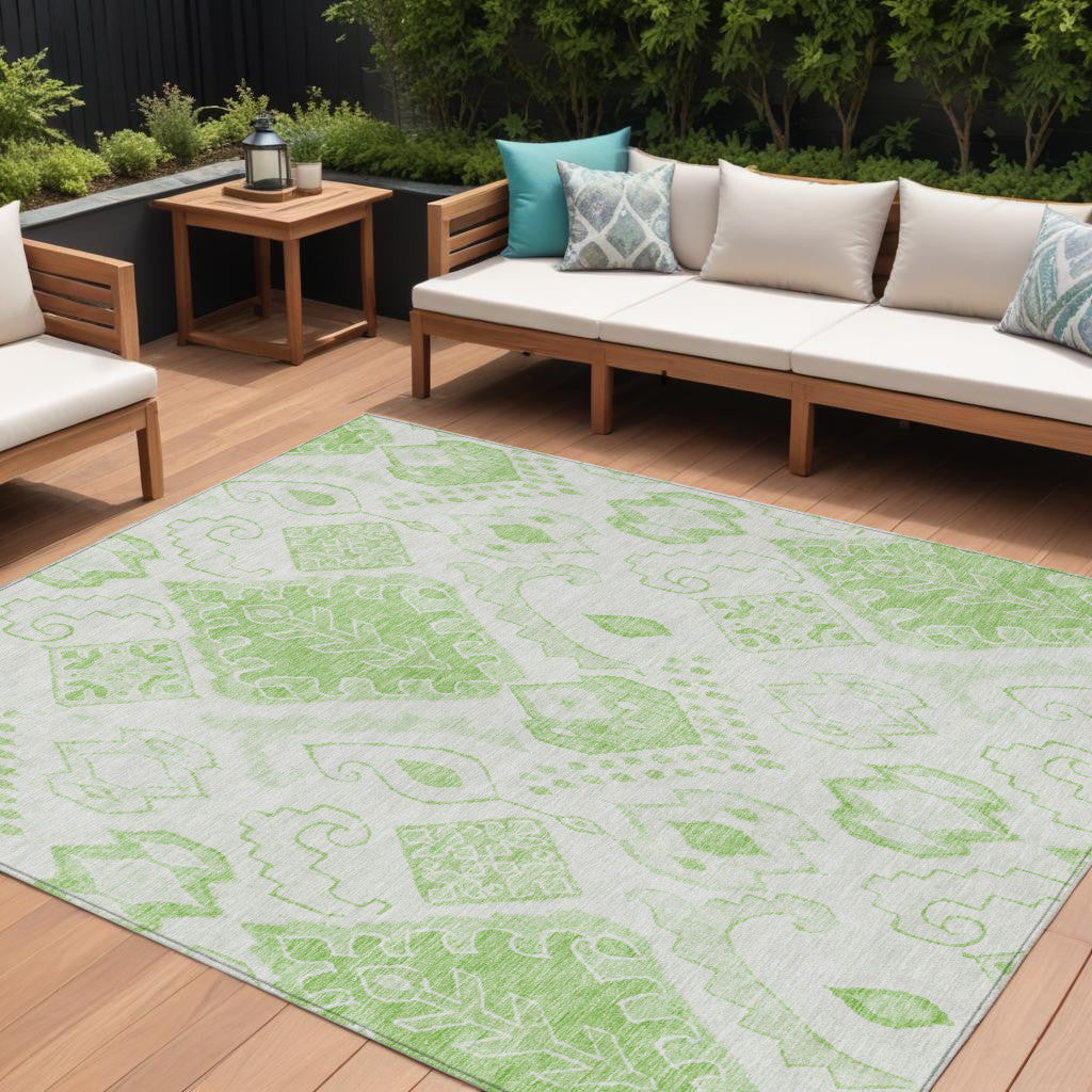 9' X 12' Artichoke Green Mint Green And Ivory Moroccan Washable Indoor Outdoor Area Rug
